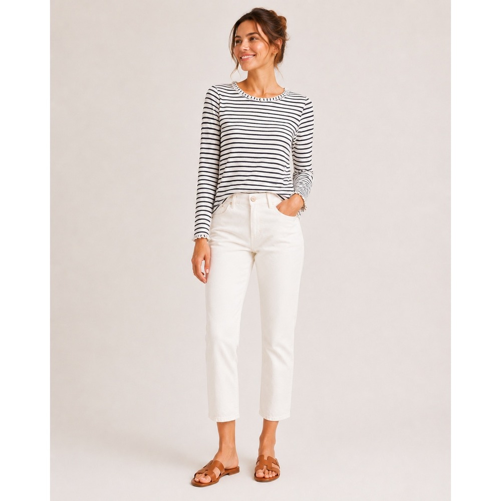 Croft & Barrow Womens Blue White Stripe Top XL Coastal Nautical Preppy Old Money